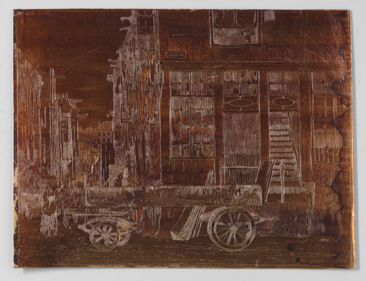 Gamle bydelen av Amsterdam med bil i forgrunnen av Willem Adrianus Grondhout (signed by artist)