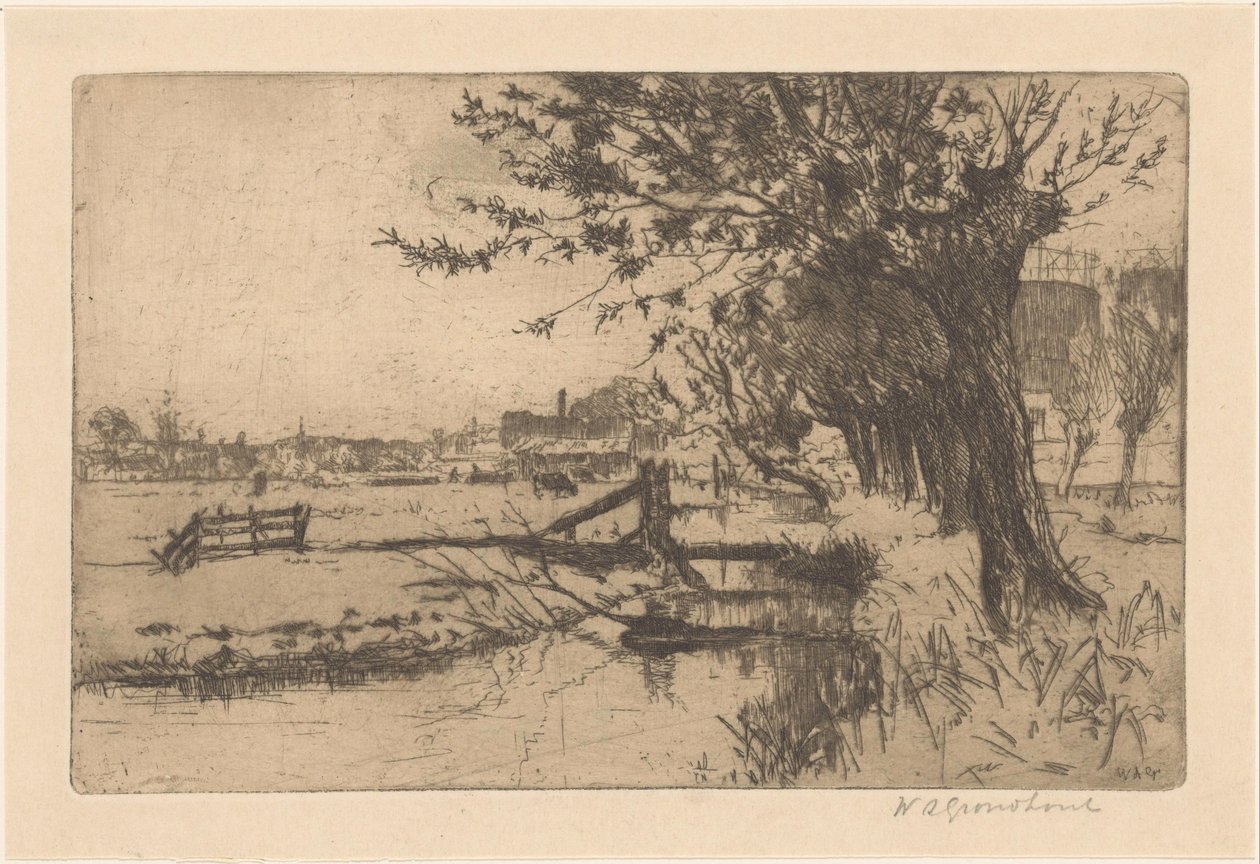 Grøft ved den kommunale gassfabrikken i Binckhorst i Haag av Willem Adrianus Grondhout (signed by artist)
