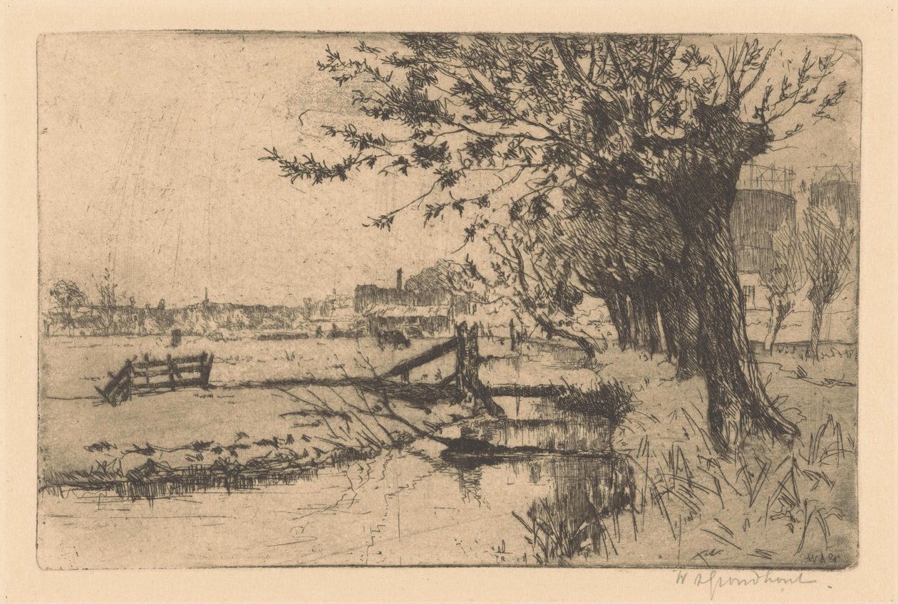 Grøft ved den kommunale gassfabrikken i Binckhorst i Haag av Willem Adrianus Grondhout (signed by artist)