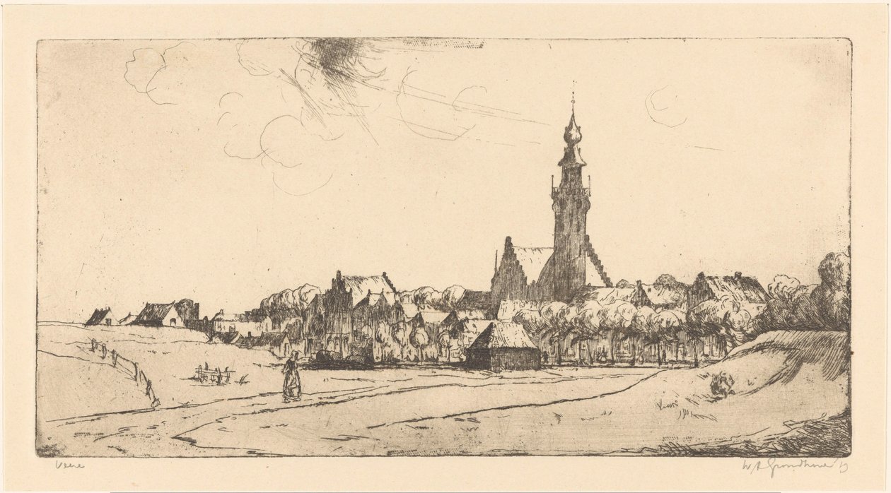 Veere (original tittel på objekt) av Willem Adrianus Grondhout (signed by artist)
