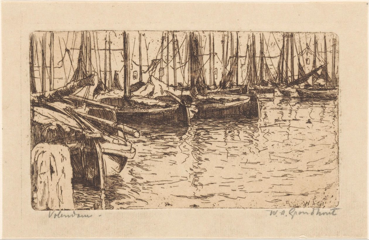 Volendam (original tittel på objekt) av Willem Adrianus Grondhout (signed by artist)