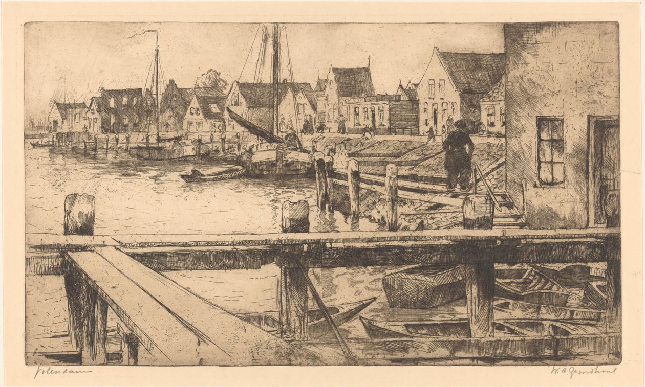 Volendam (original tittel på objekt) av Willem Adrianus Grondhout (signed by artist)