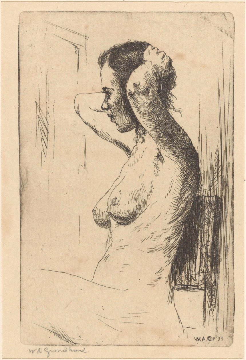 Sittende, naken kvinne av Willem Adrianus Grondhout (signed by artist)