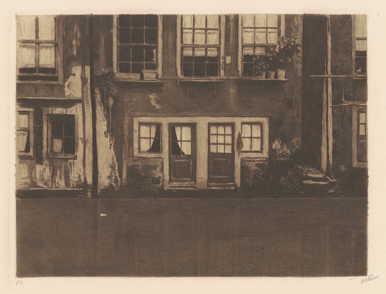Oudezijds Achterburgwal, to dører i midten [Oudezijds Achterburgwal, med to dører i midten] av Willem Arnold Witsen