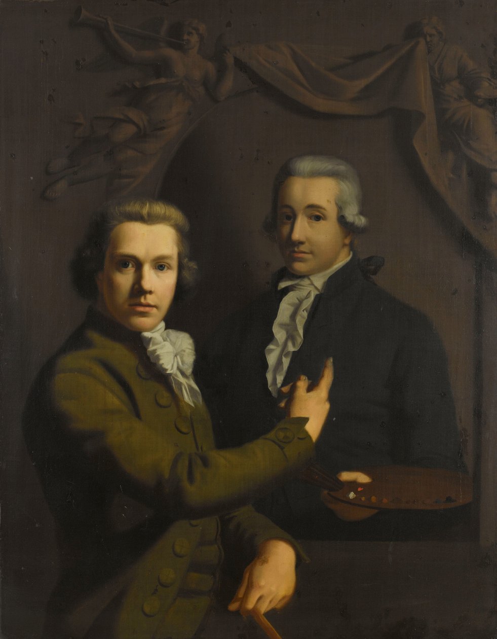 Selvportrett, peker på et portrett av kunstnerens avdøde kollega Dirk Jacobsz Ploegsma (1769-91) av Willem Bartel van der Kooi