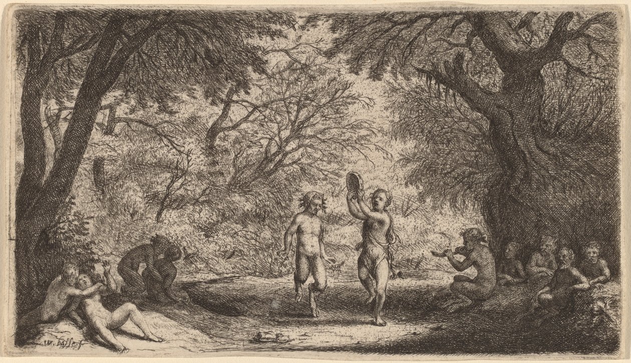 Bacchanal med et dansende par i sentrum av Willem Basse