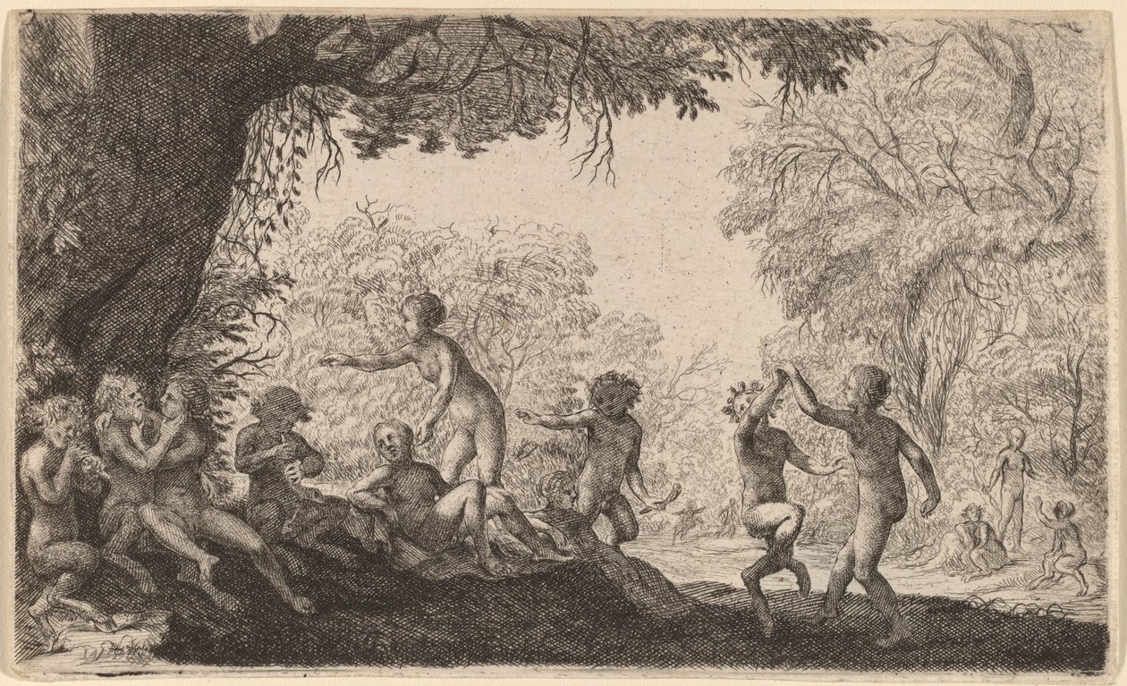 Bacchanal med et dansende par til høyre av Willem Basse