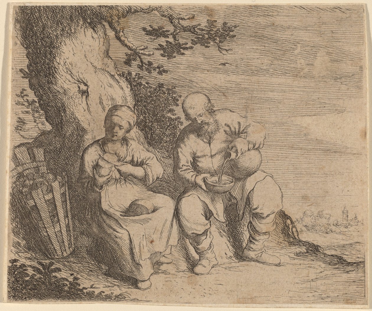 Bondepar som sitter under et tre, ca. 16301660. av Willem Basse