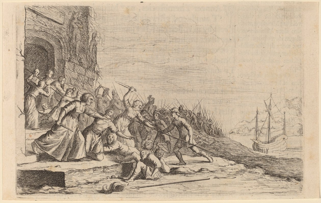 Tilhengerne av Solon forsvarer Venus-tempelet, 1634. av Willem Basse