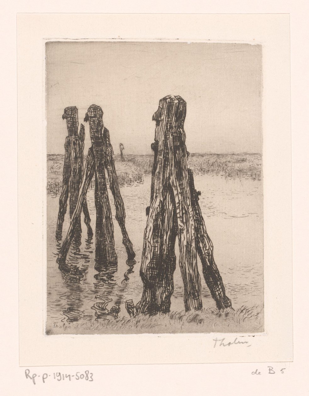 Tre fortøyningsstolper i lavvann Ducdalven (original tittel) av Willem Bastiaan Tholen (signed by artist)