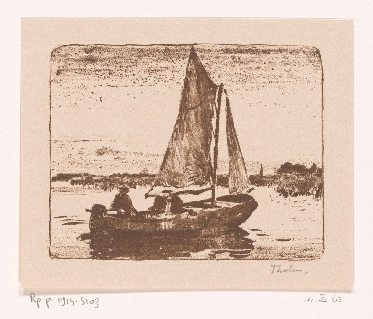 Mann i en seilbåt Schuitje (original tittel) av Willem Bastiaan Tholen (signed by artist)