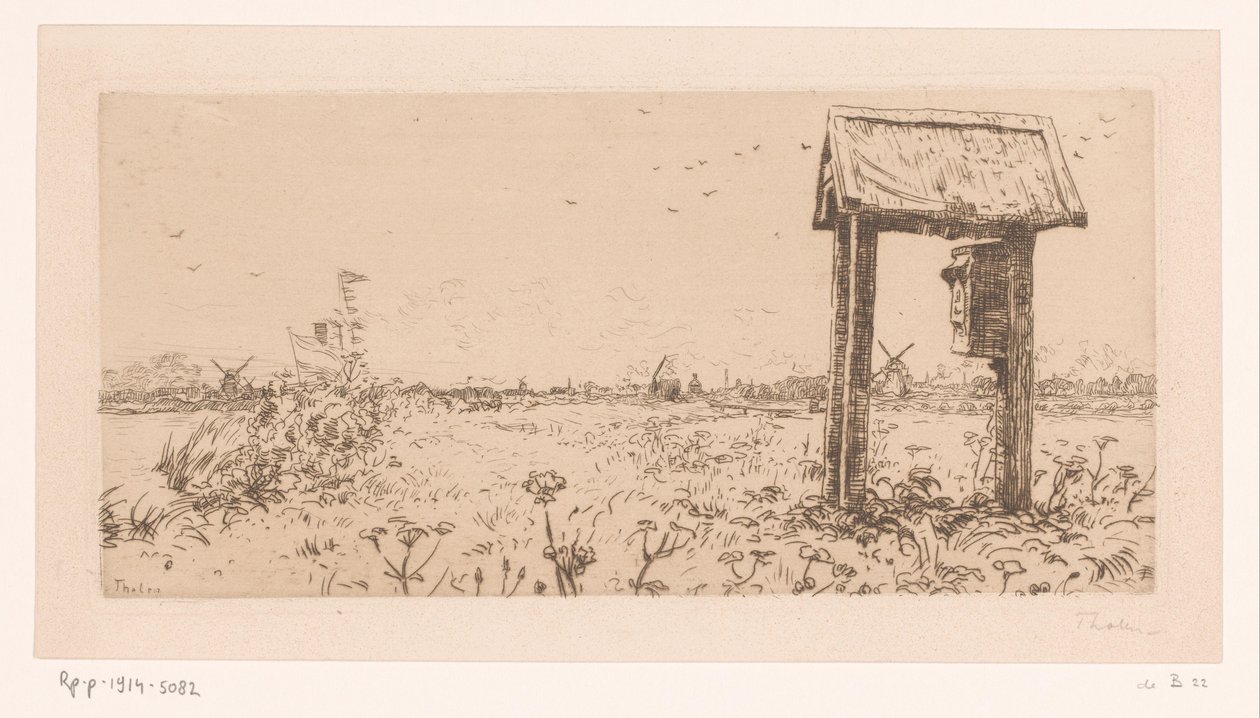 Beitemark på Kaag, med postkasse Letterbox, Kaag (original tittel) av Willem Bastiaan Tholen (signed by artist)