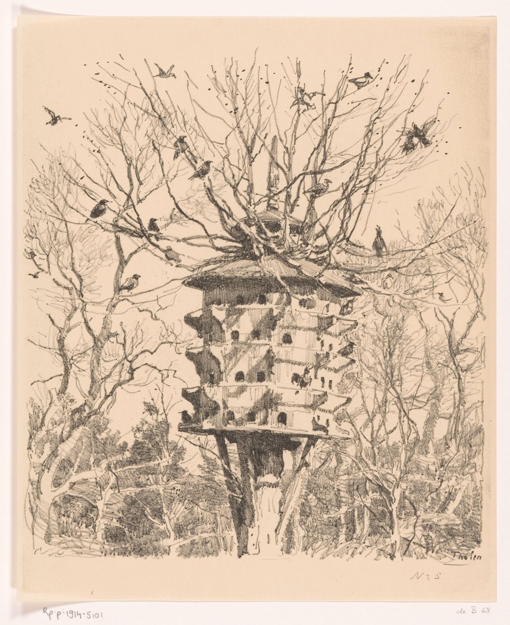 Stort fuglehus på et tre Fuglevillaen (original tittel) av Willem Bastiaan Tholen
