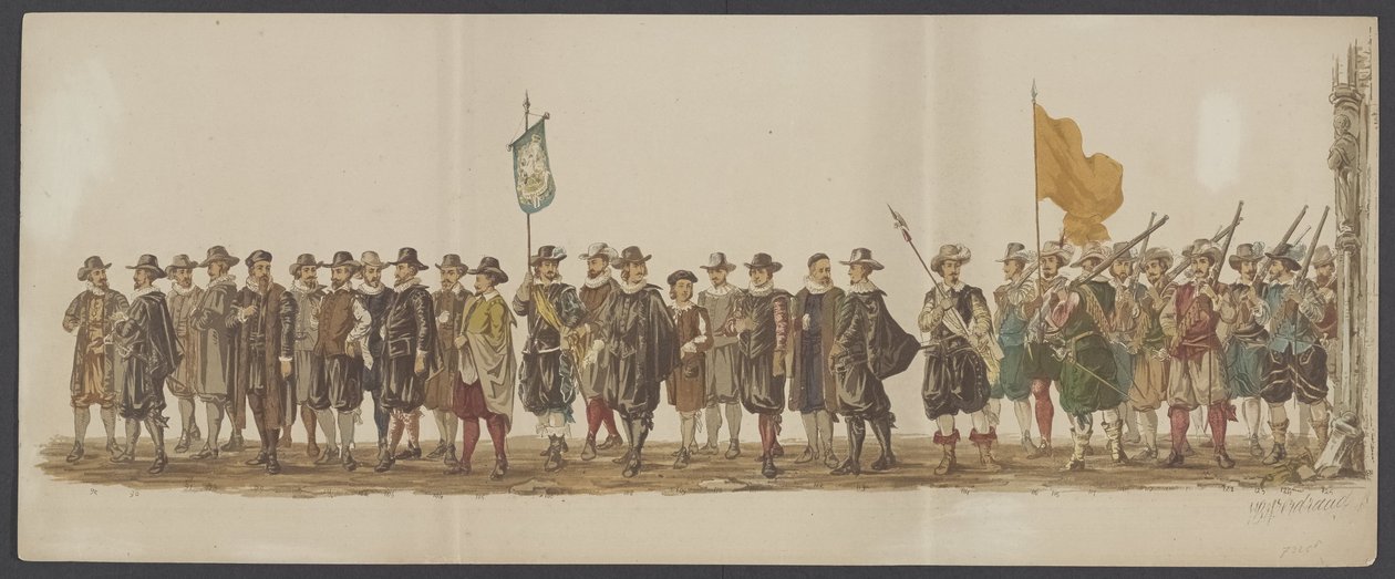 Delft parade av 1862, syvende og åttende gruppe Fjerde Lustrum ved Royal Academy i Delft - Ao. 1862 - Costumed Optogt (serietittel på objekt) av Willem Bernardus IJzerdraat