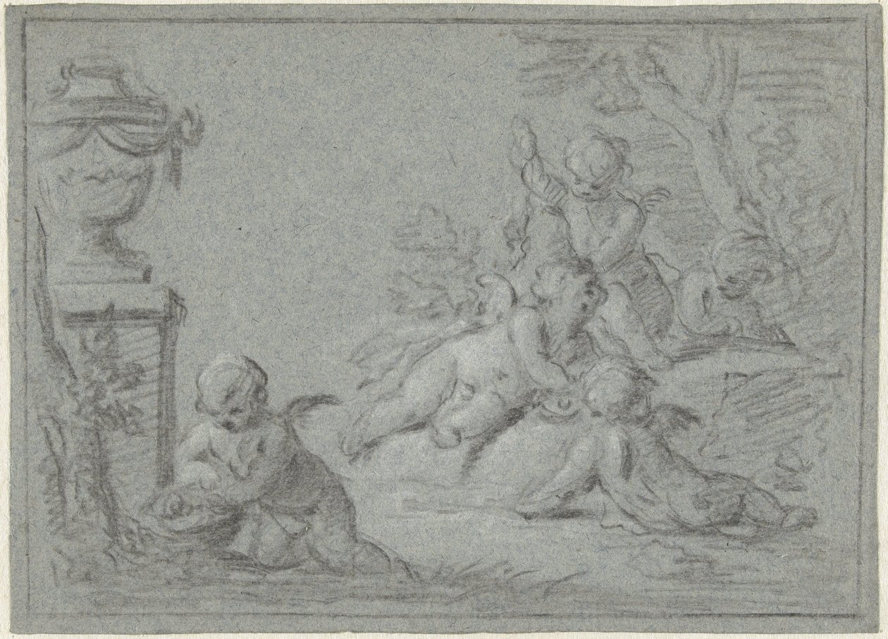 Putti i et landskap med en vase av Willem Bilderdijk
