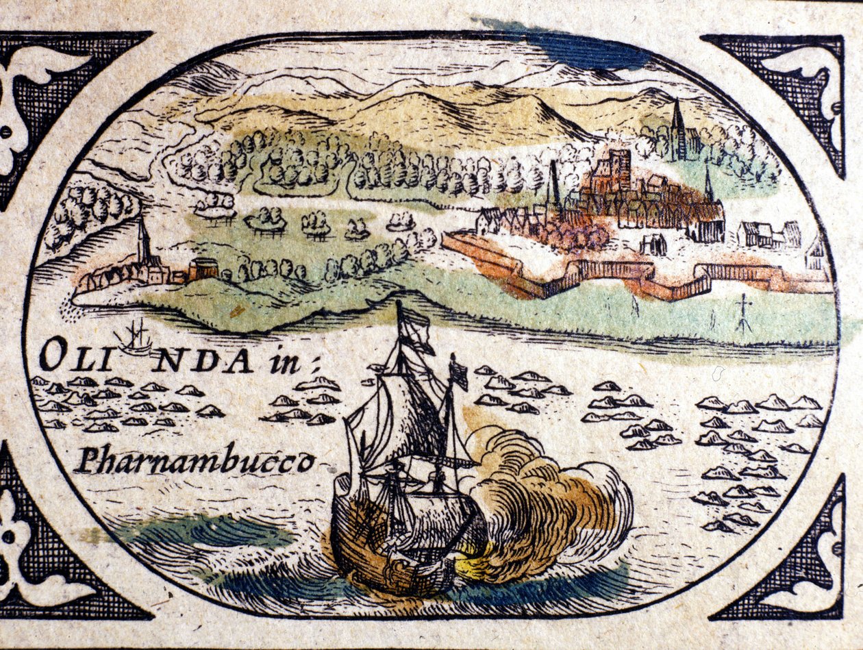 Brasil, utsikt over Pernambuco (Recife), Atlas av W. G. Blaeu, Amsterdam 1600. av Willem Blaeu