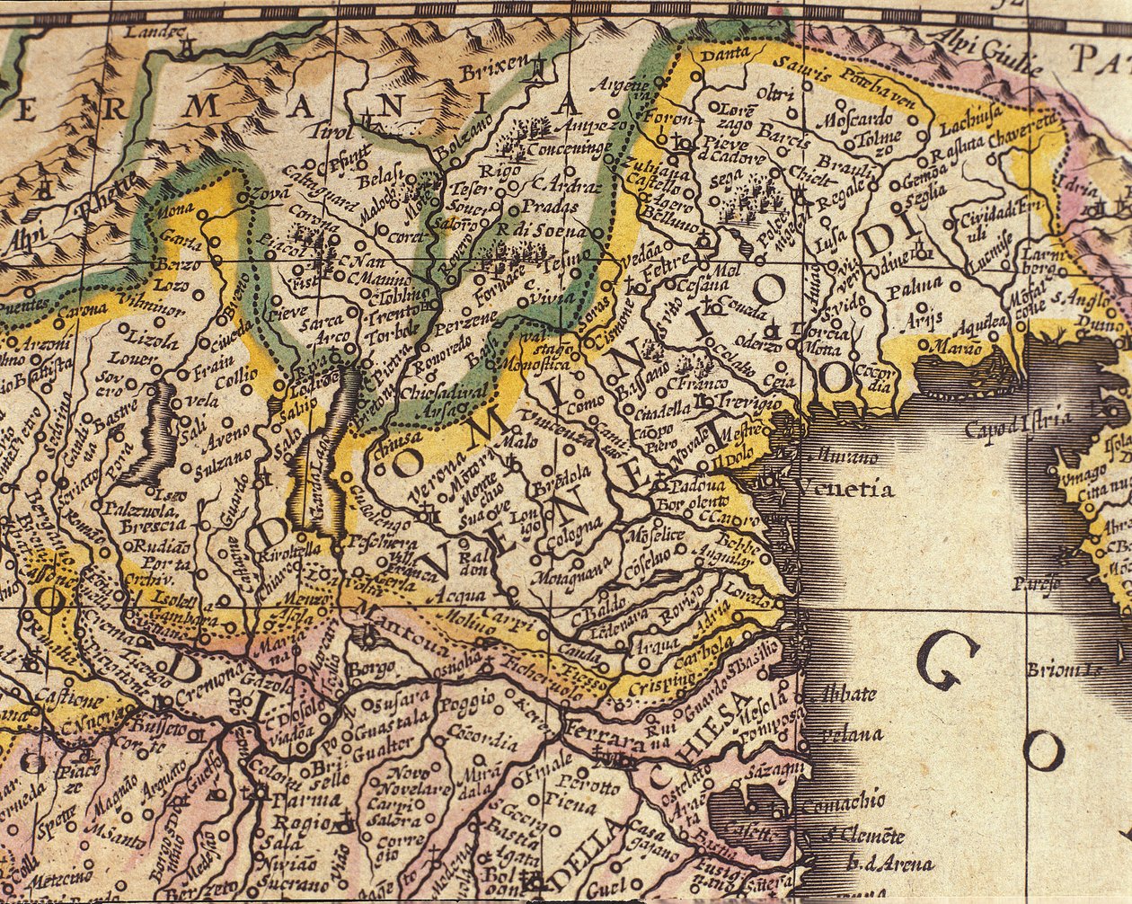 Kart over Veneto-regionen, Italia. Atlas av William Blaeu (1571 - 1638) av Willem Blaeu
