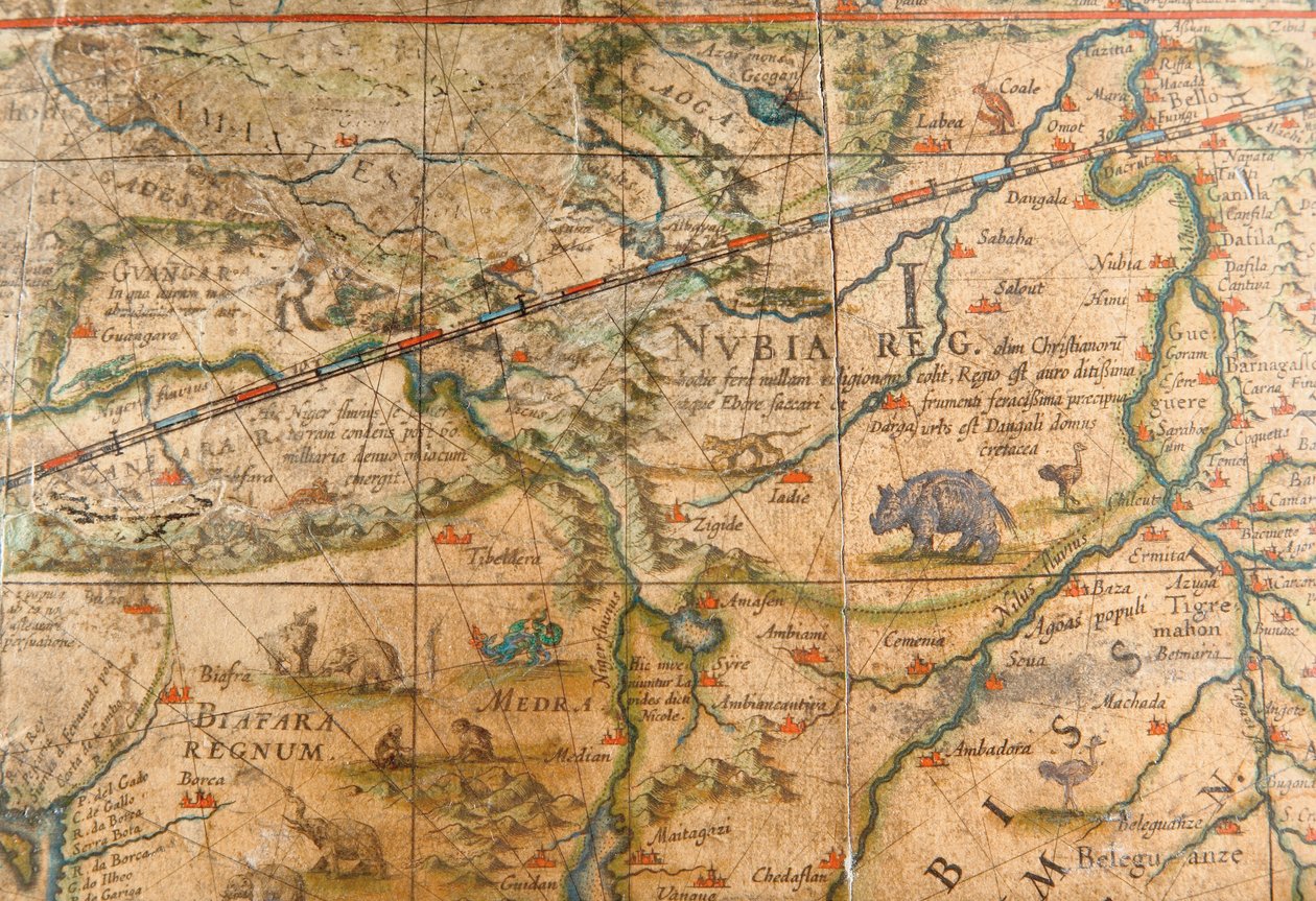 Detalj av Afrika fra en jordklode 1645/48 av Willem Blaeu