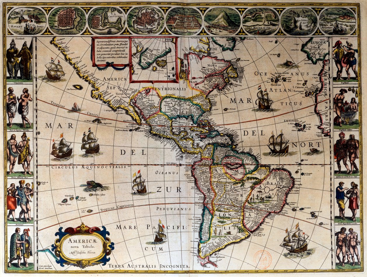 Geografisk kart over Amerika. I "" Le theater du monde ou le nouvel atlas Amsterdam"" produsert av Willem Janszoon Blaeu (1571-1638) av Willem Blaeu