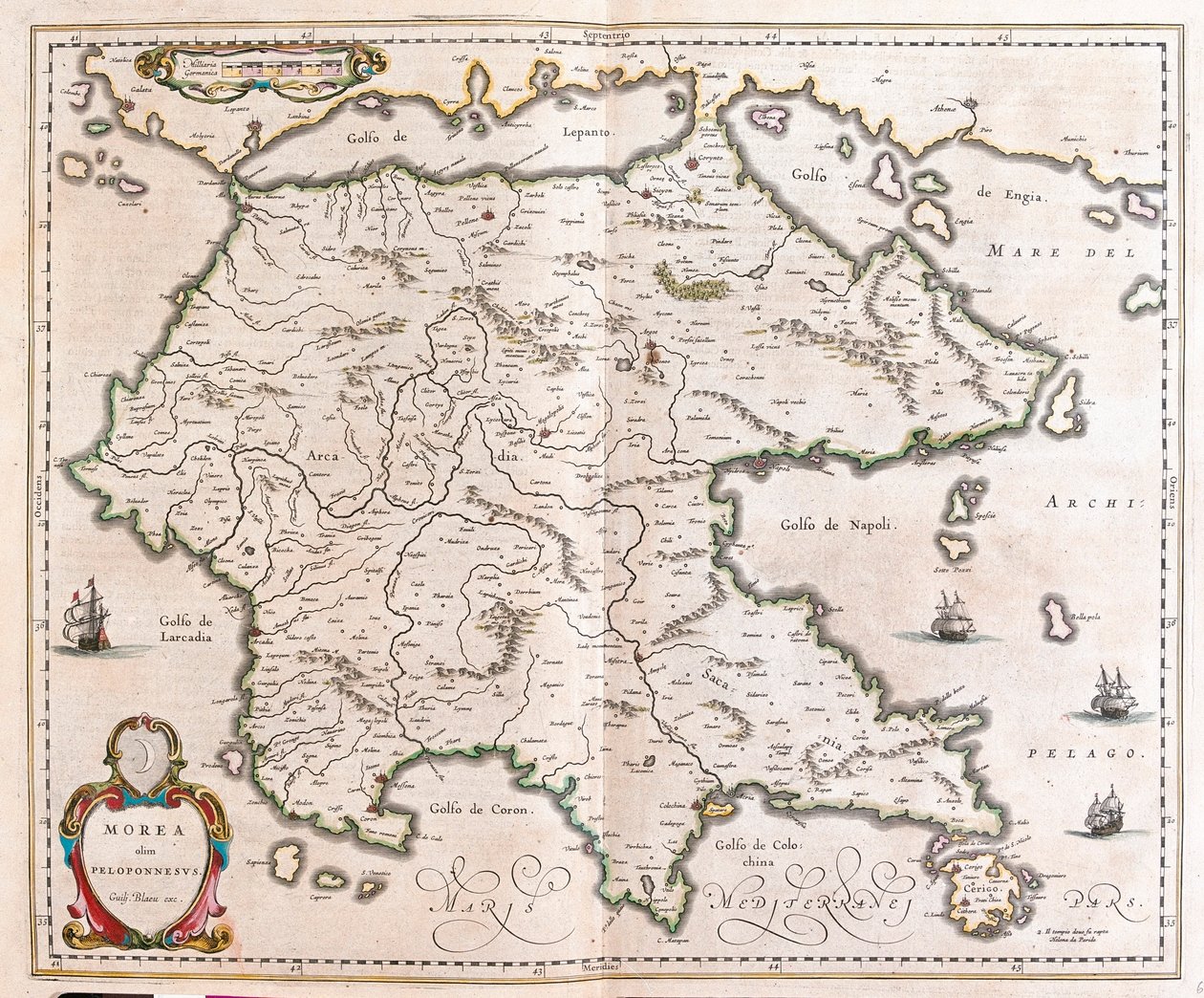 Hellas, Peloponnes, i #39;Theatrum Orbis Terrarum, sive Atlas Novus#39; av Willem Blaeu, Amsterdam av Willem Blaeu