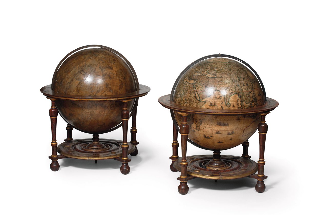 Store par bibliotekkloder, den jordiske 1645/48, den himmelske etter ca. 1630 av Willem Blaeu