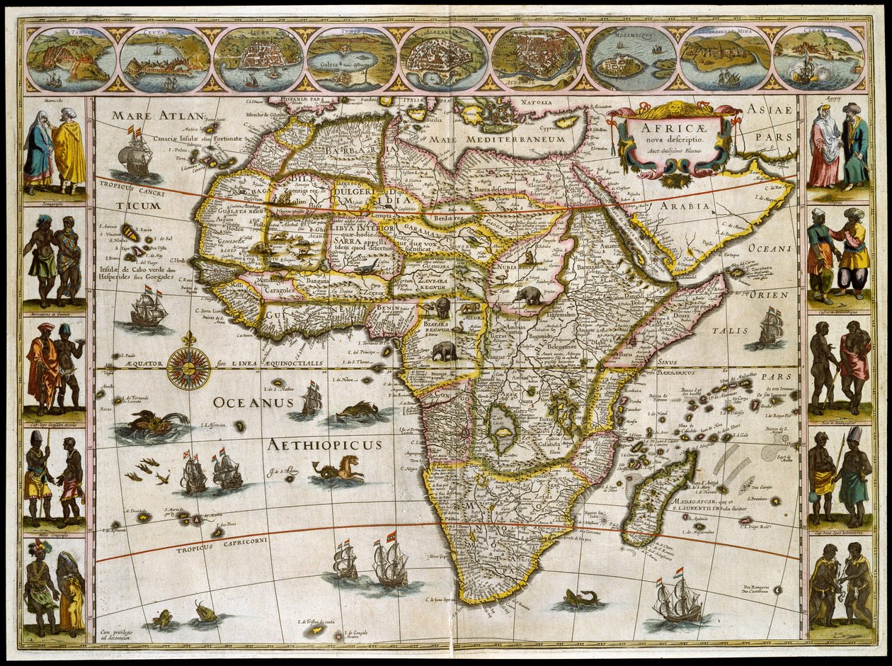Kart over Afrika. Tallerken fra et atlas av Willem Janszoon Blaeu av Willem Blaeu