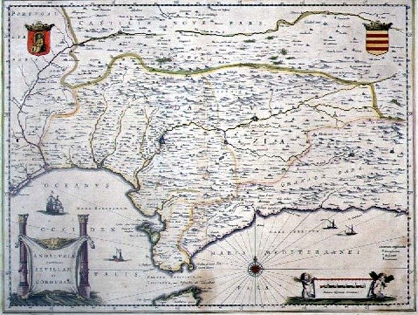 Kart over Andalusia, Spania (gravering) av Willem Blaeu