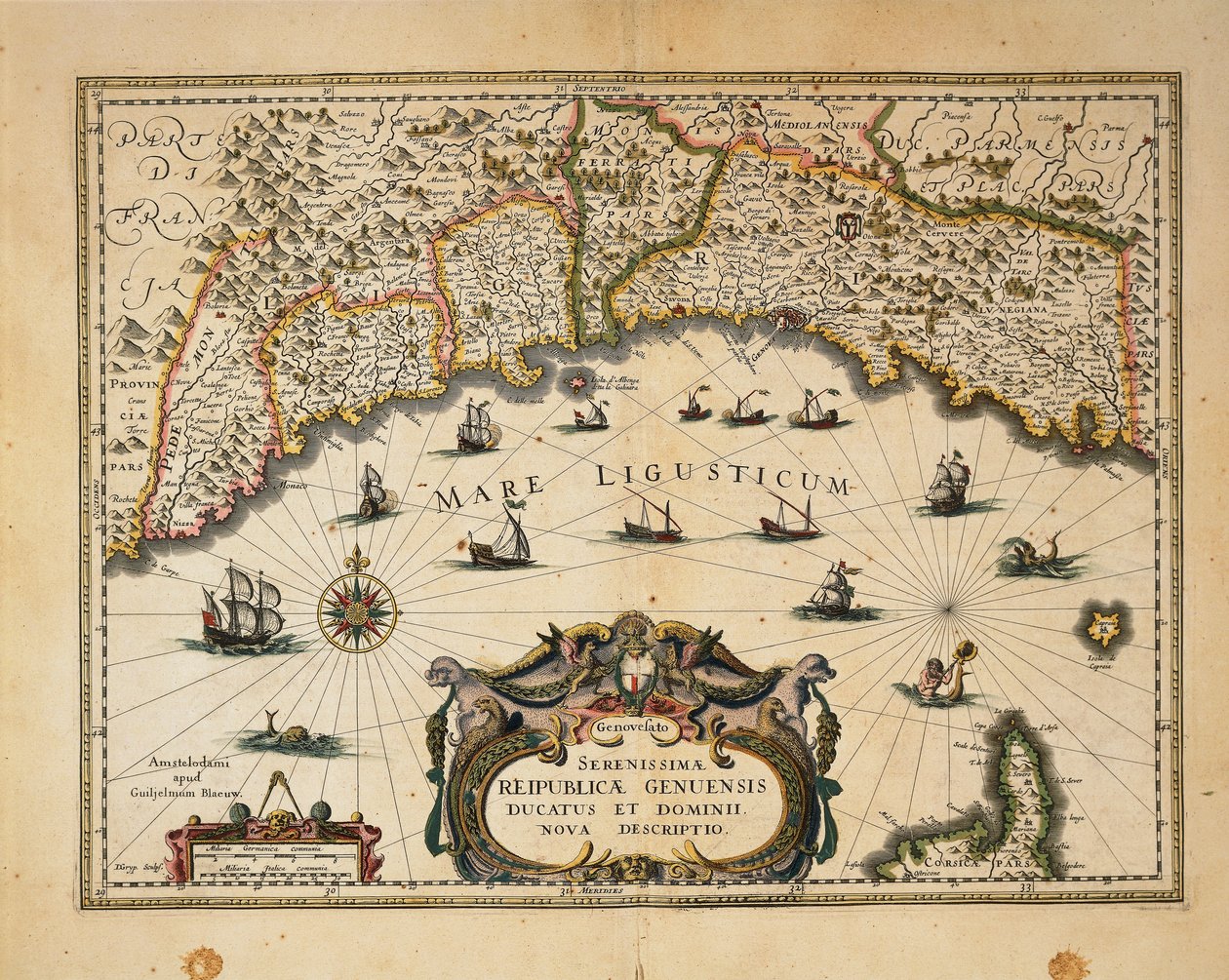 Kart over hertugdømmet Monferrato, av Willem Blaeu Gravering fra regionene i Italia av Willem Blaeu