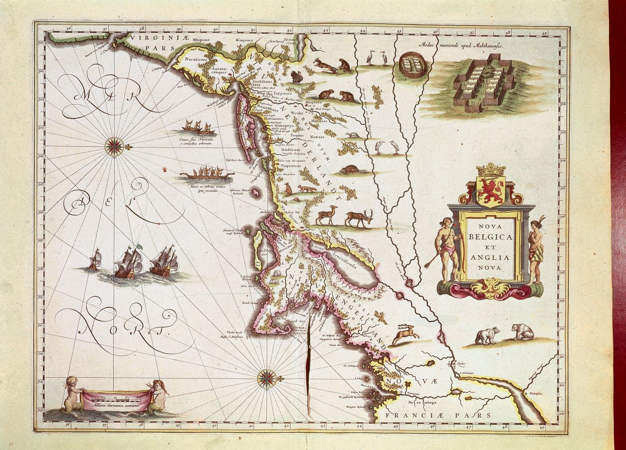Kart over Nova Belgica eller New Belgium og over Anglia Nova eller New England av Willem Janszoon Blaeu av Willem Blaeu