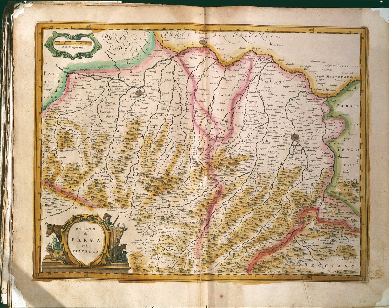 Kart over hertugdømmet Parma, gravering fra Regionum Italiae av Willem Blaeu, trykt i Italia av Willem Blaeu