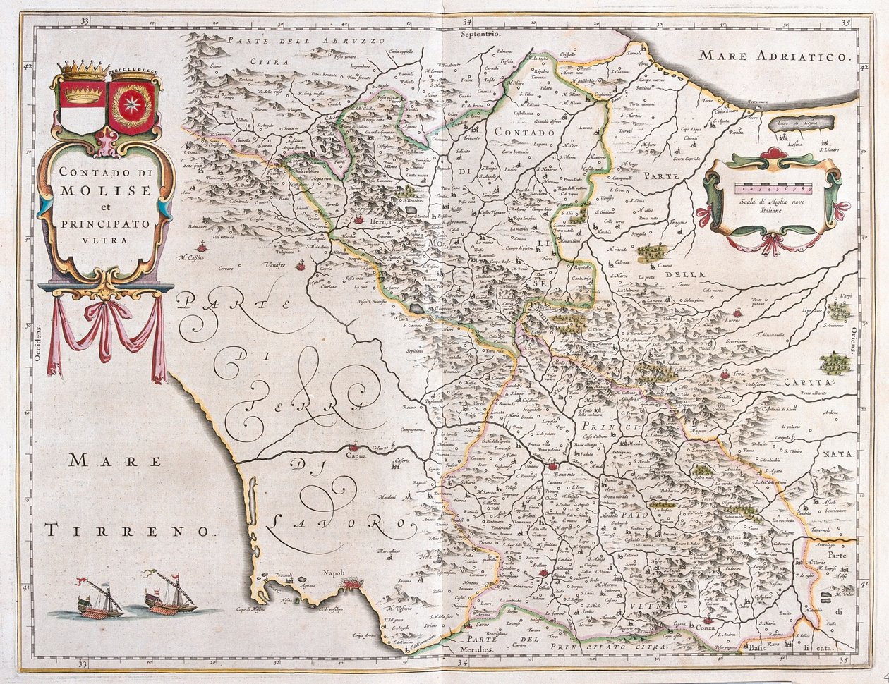 Molise, Benevento, Avellino, Italia, i #39;Theatrum Orbis Terrarum, sive Atlas Novus#39; av Willem Blaeu, Amsterdam av Willem Blaeu