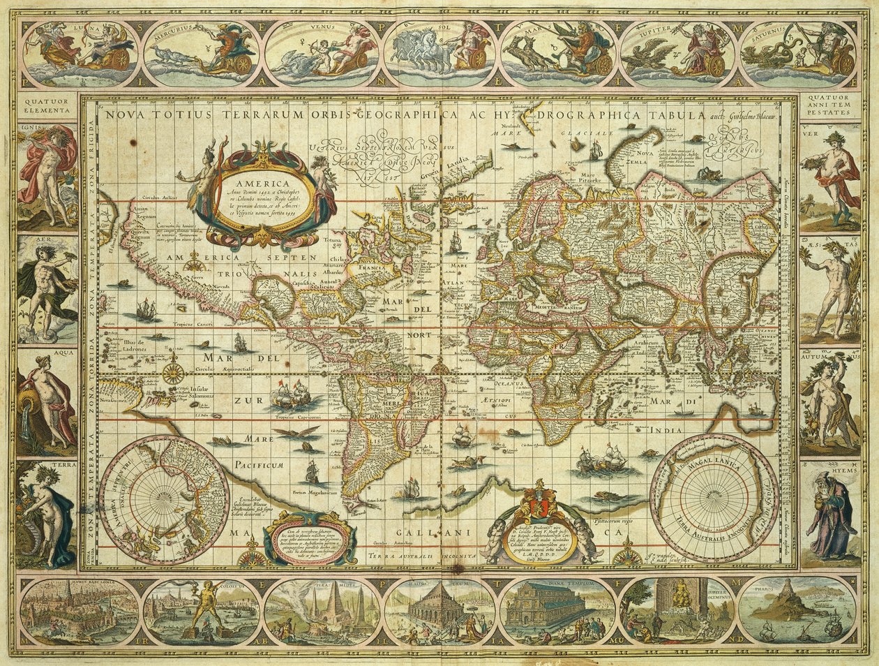 Nytt verdenskart og hydrografisk kart, Willem Janszoon Blaeu (1571-1638), Amsterdam av Willem Blaeu