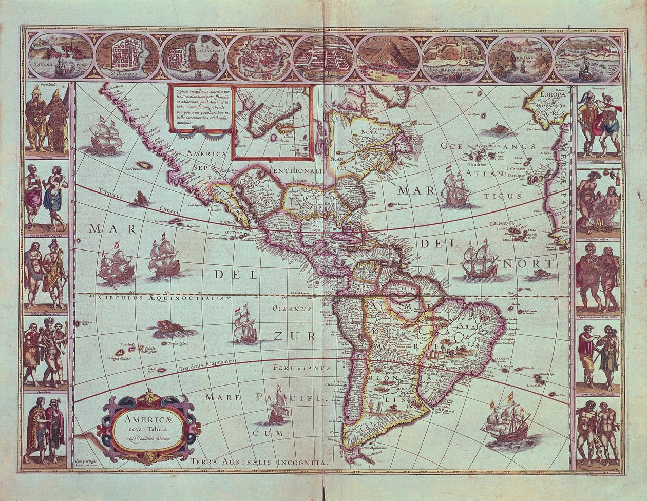 Plate som viser kartet over Sør-Amerika av Willem Blaeu