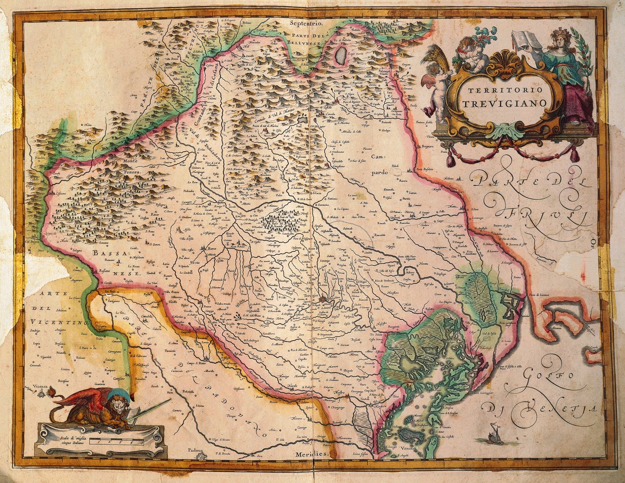 Regionum Italiae, territoriet til Treviso, Veneto-regionen, Italia av Willem Janszoon Blaeu av Willem Blaeu