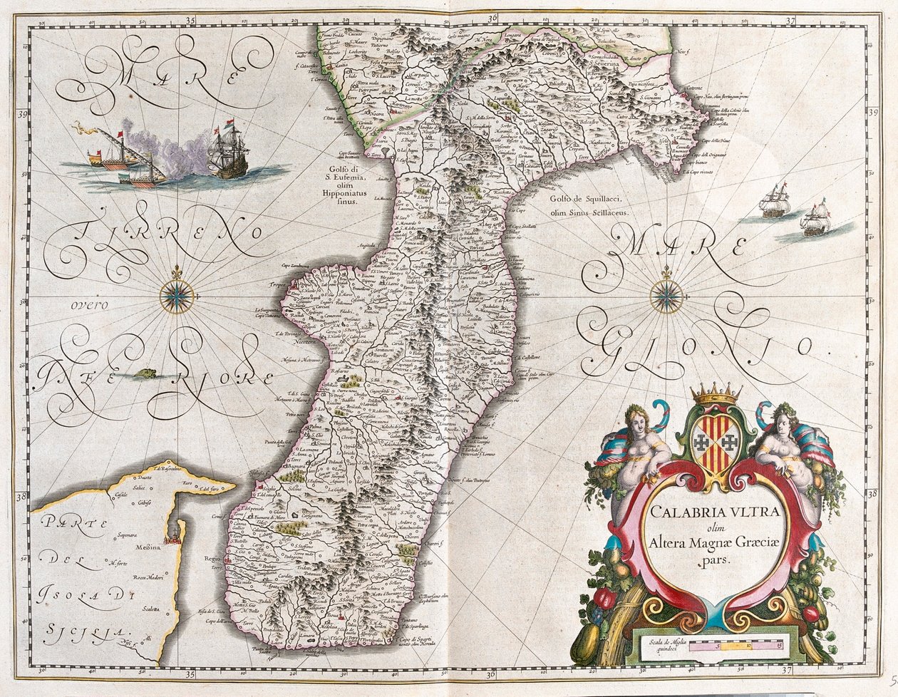 Sør for Calabria, Italia, i #39;Theatrum Orbis Terrarum, sive Atlas Novus#39; av Willem Blaeu, Amsterdam av Willem Blaeu