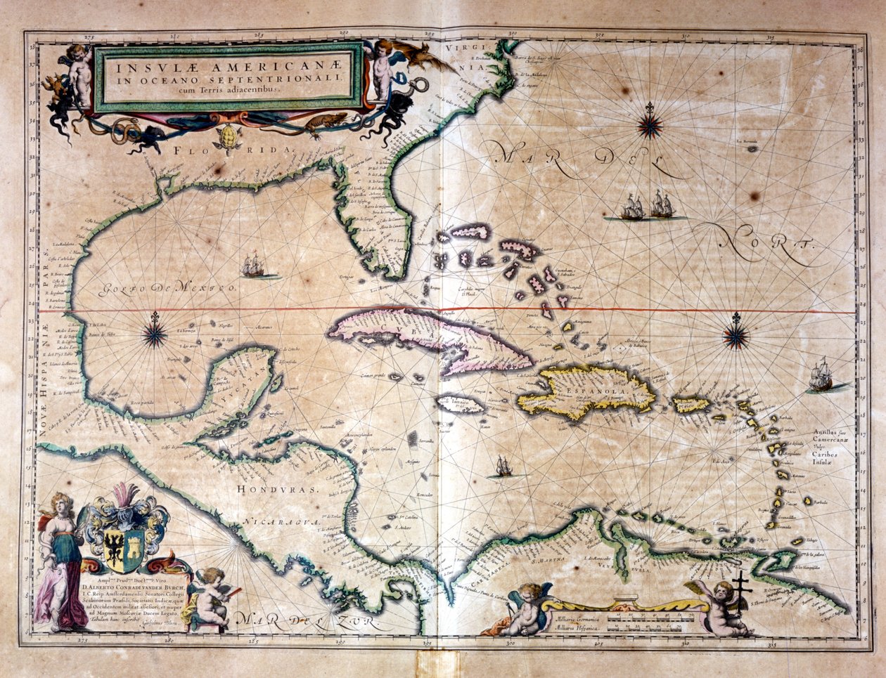 Det karibiske hav: Mexicogolfen og Det karibiske hav fra Wilhelm Blaeu-atlaset av Willem Blaeu