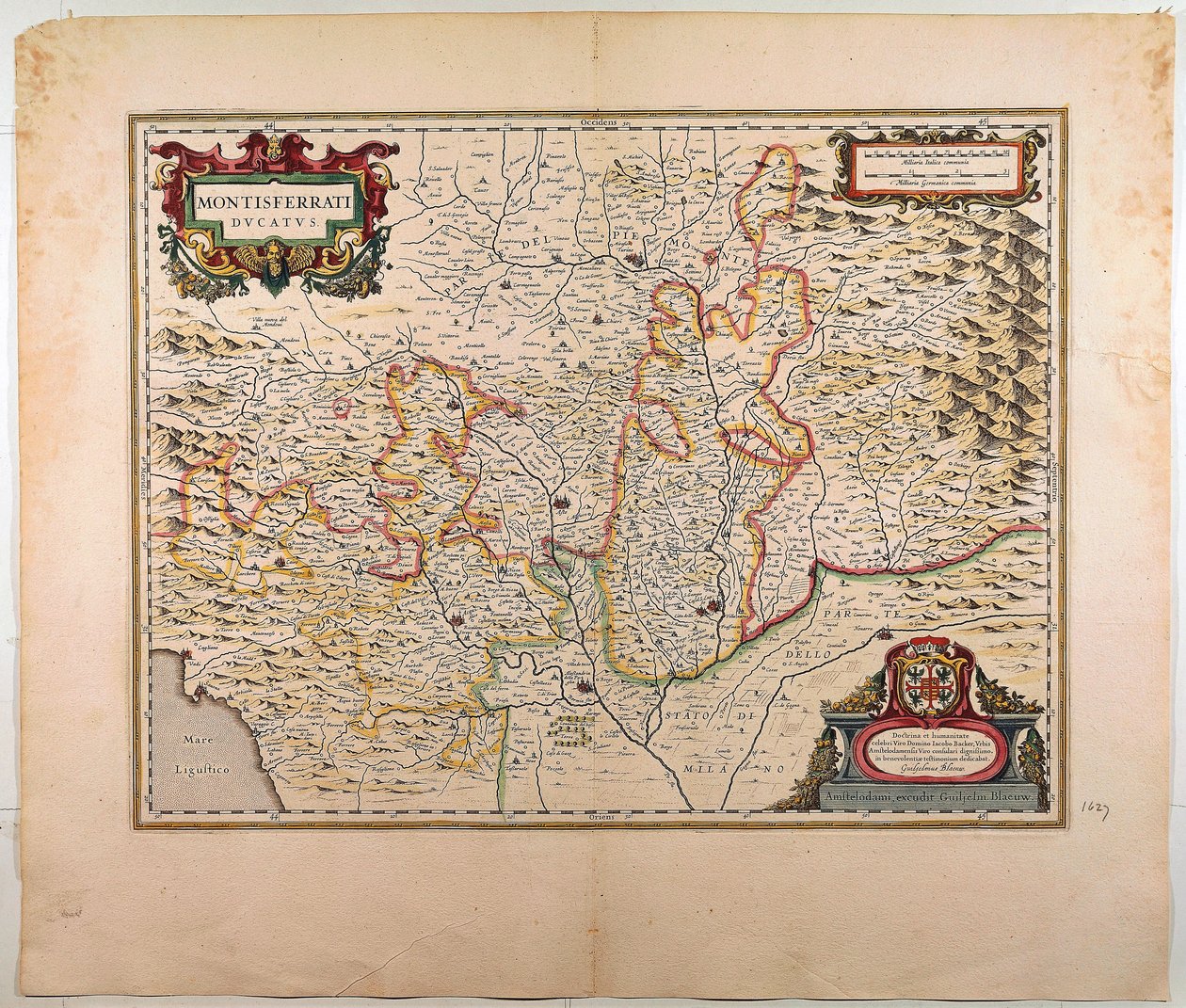 Hertugdømmet Monferrato, Kart av Willem Blaeu, Amsterdam, Kobberstikk av Willem Blaeu