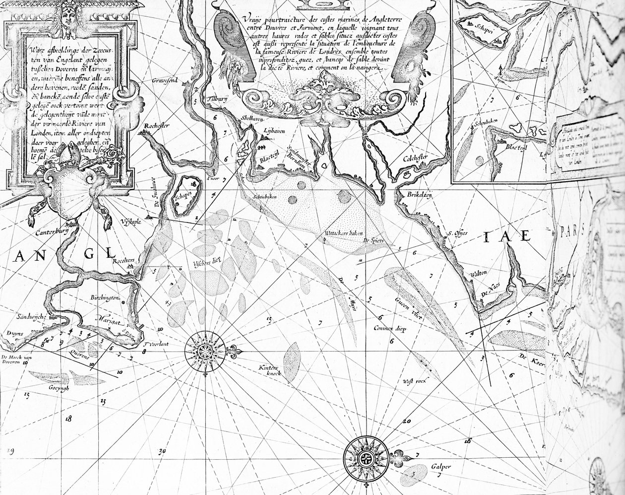 Themsen-elvemunningen fra Sea-Mirror-atlaset av Willem Janszoon Blaeu, utgitt i Amsterdam i 1633 av Willem Blaeu