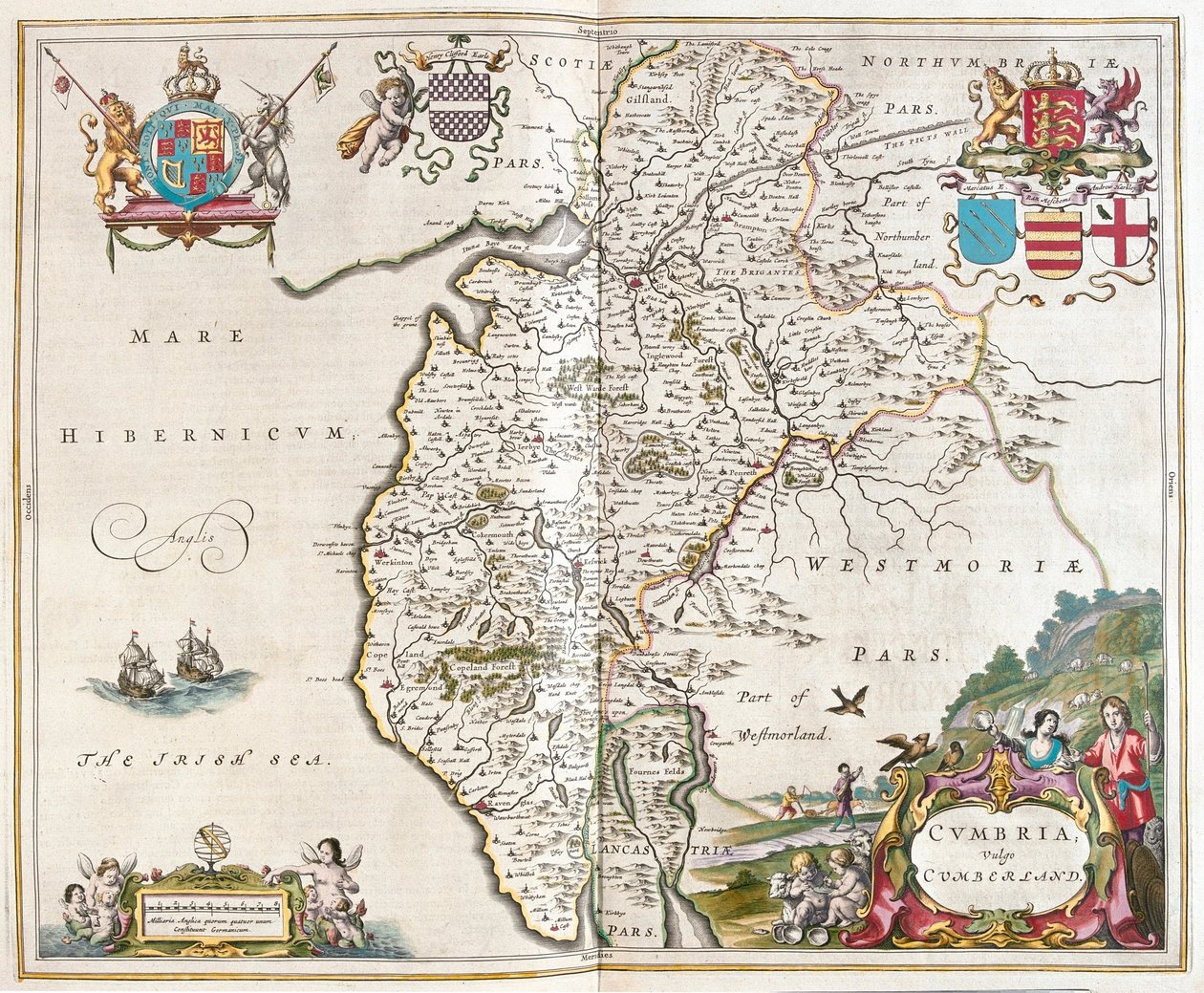 Westmorland - Cumbria innsjødistrikt, i #39;Theatrum Orbis Terrarum, sive Atlas Novus#39; av Willem Blaeu, Amsterdam av Willem Blaeu