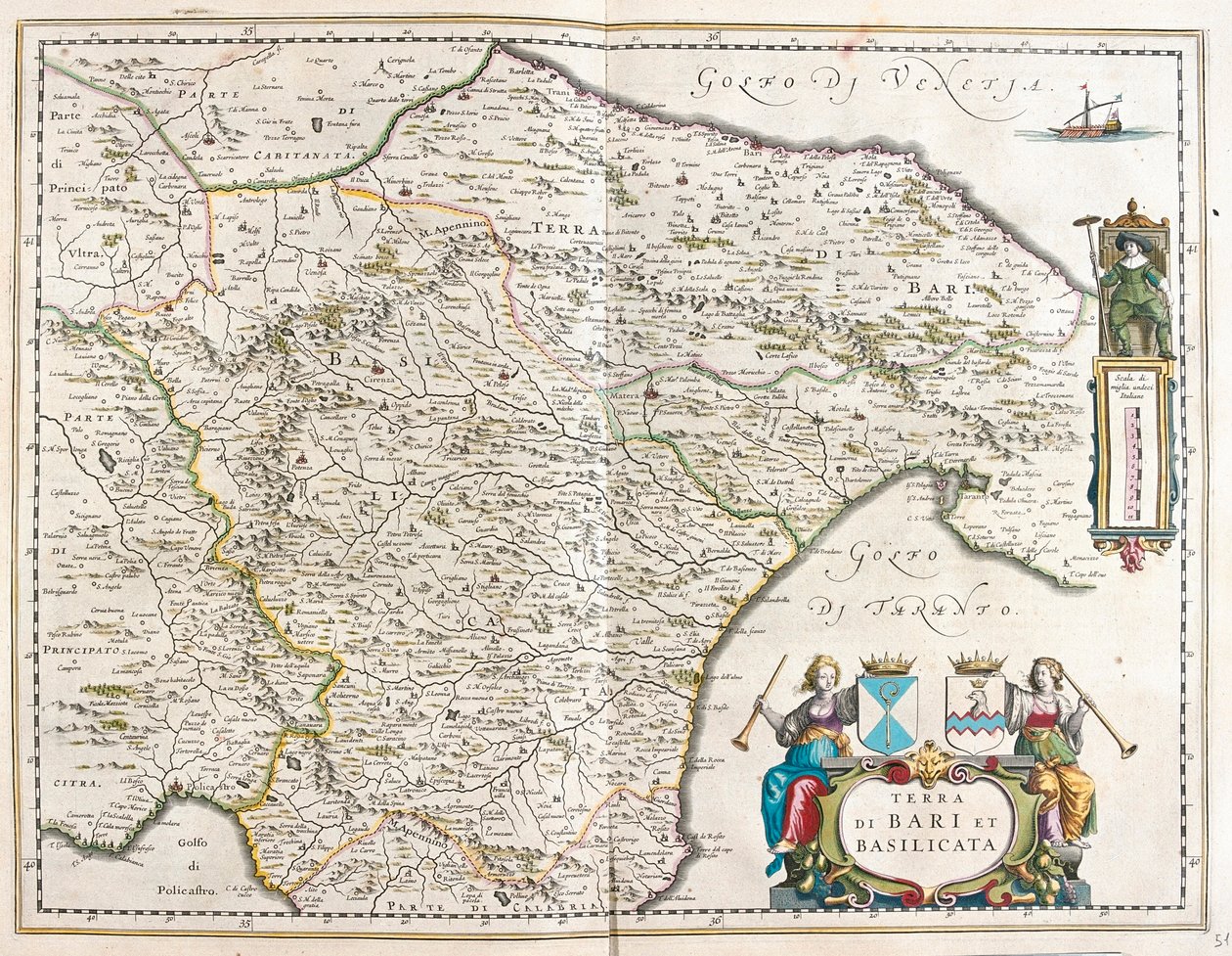 byen Bari og Basilicata, Italia, i #39;Theatrum Orbis Terrarum, sive Atlas Novus#39; av Willem Blaeu, Amsterdam av Willem Blaeu
