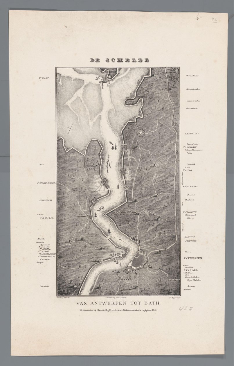 Walk of the Schelde fra Fort Bath til Antwerpen, 1832 Schelde fra Antwerpen til Bath (tittel på objekt) av Willem Charles Magnenat