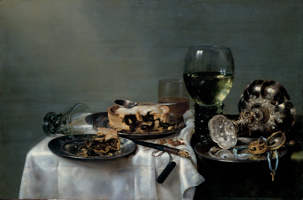 Frokostbord med Blackberry Pie, 1631 av Willem Claesz. Heda