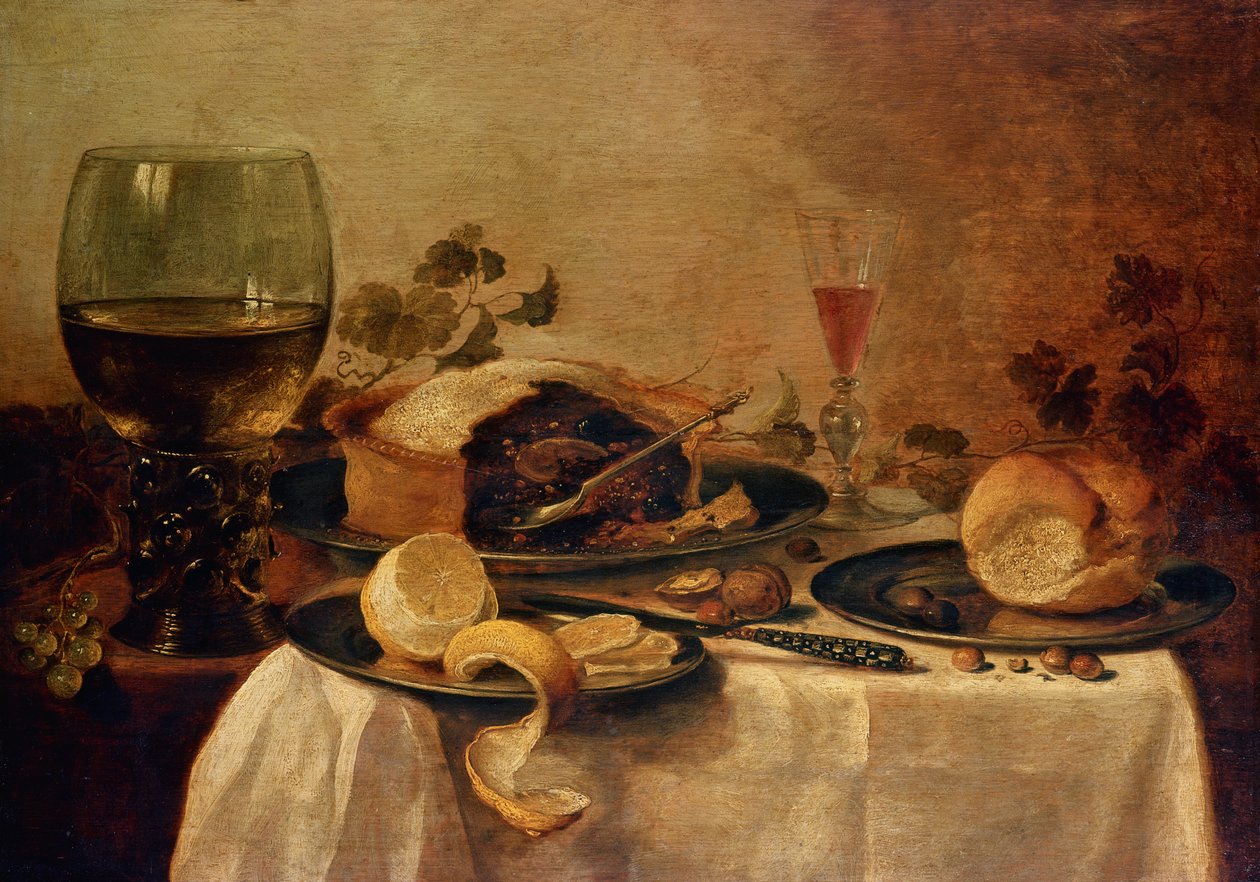 Stilleben med fruktpai, 1635 av Willem Claesz. Heda