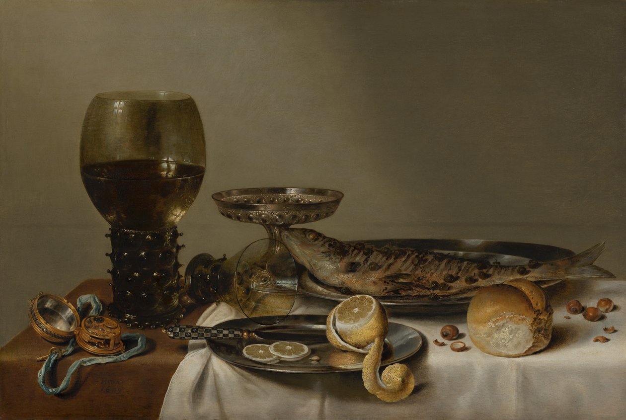 Stillleben mit einem Römer und einer Uhr av Willem Claesz. Heda