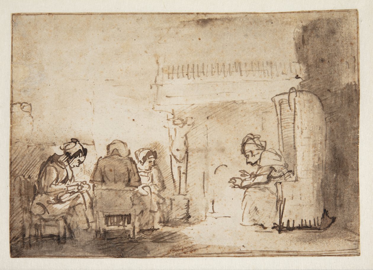 Kvinnene ved peisen i Rembrandts hus av Willem Drost