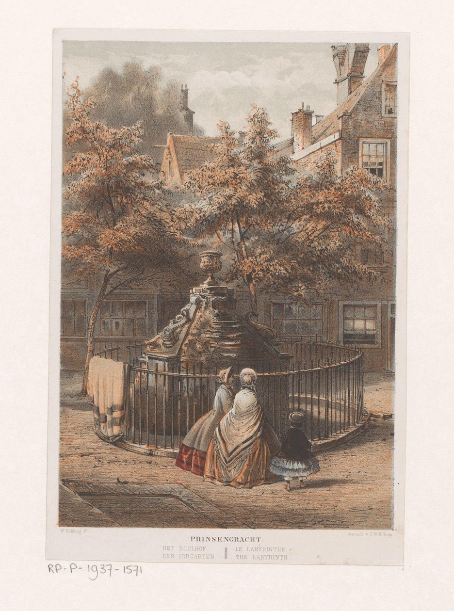 Fontene ved labyrinten i Amsterdam Prinsengracht labyrinten / der Irrgarten / le labyrinthe / labyrinten (tittel på objekt) av Willem Hekking jr.