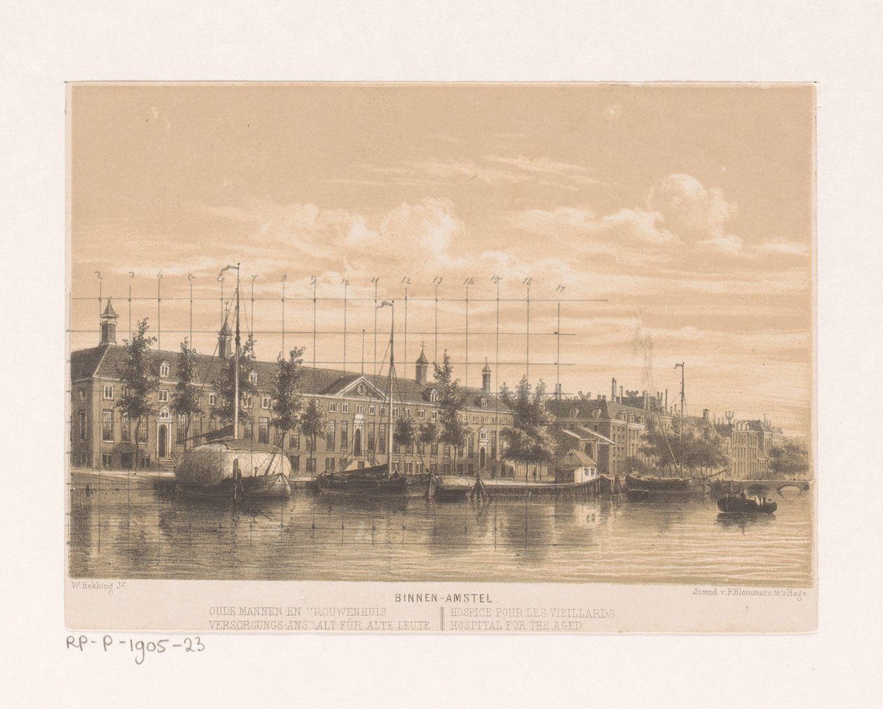 Sykehjem på Binnen Amstel i Amsterdam Gamle menns og kvinners hus (tittel på objekt) av Willem Hekking jr.