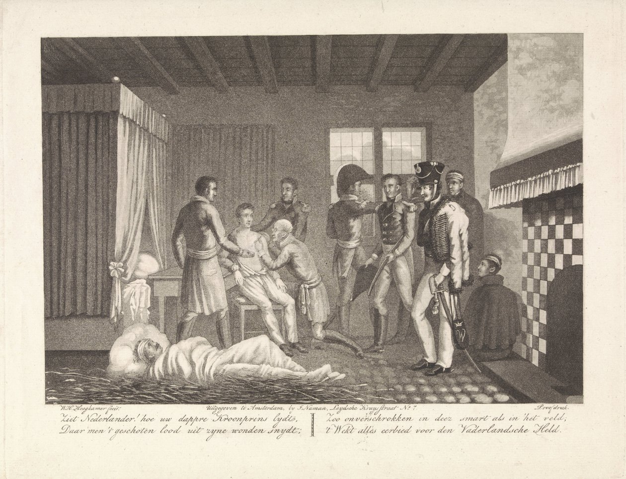 Prince of Orange etter hans sår under medisinsk behandling på feltsykehuset, 1815 av Willem Hendrik Hoogkamer