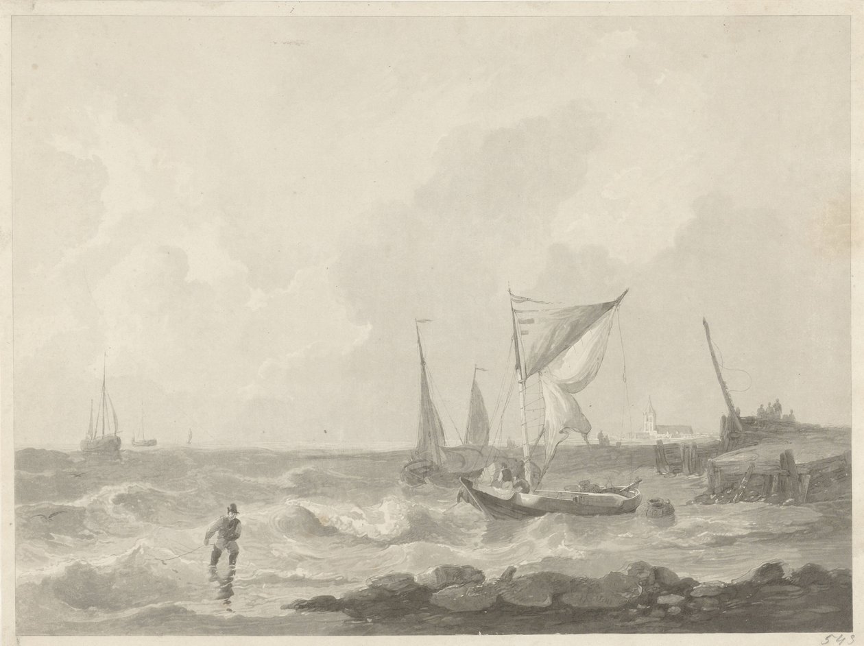 Fiskebåter ved et havnehode av Willem Hendrik Hoogkamer
