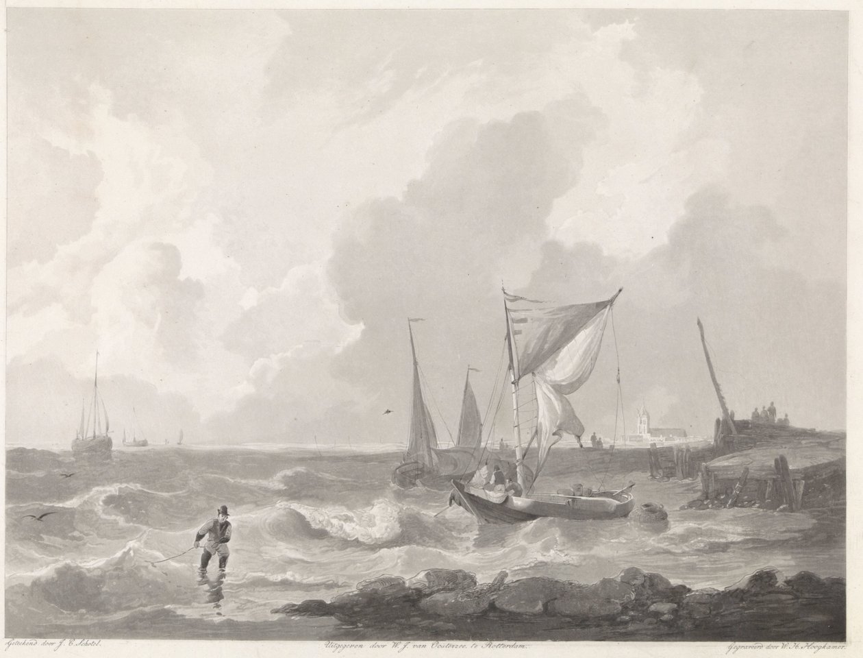 Fiskebåter ved et havnehode av Willem Hendrik Hoogkamer